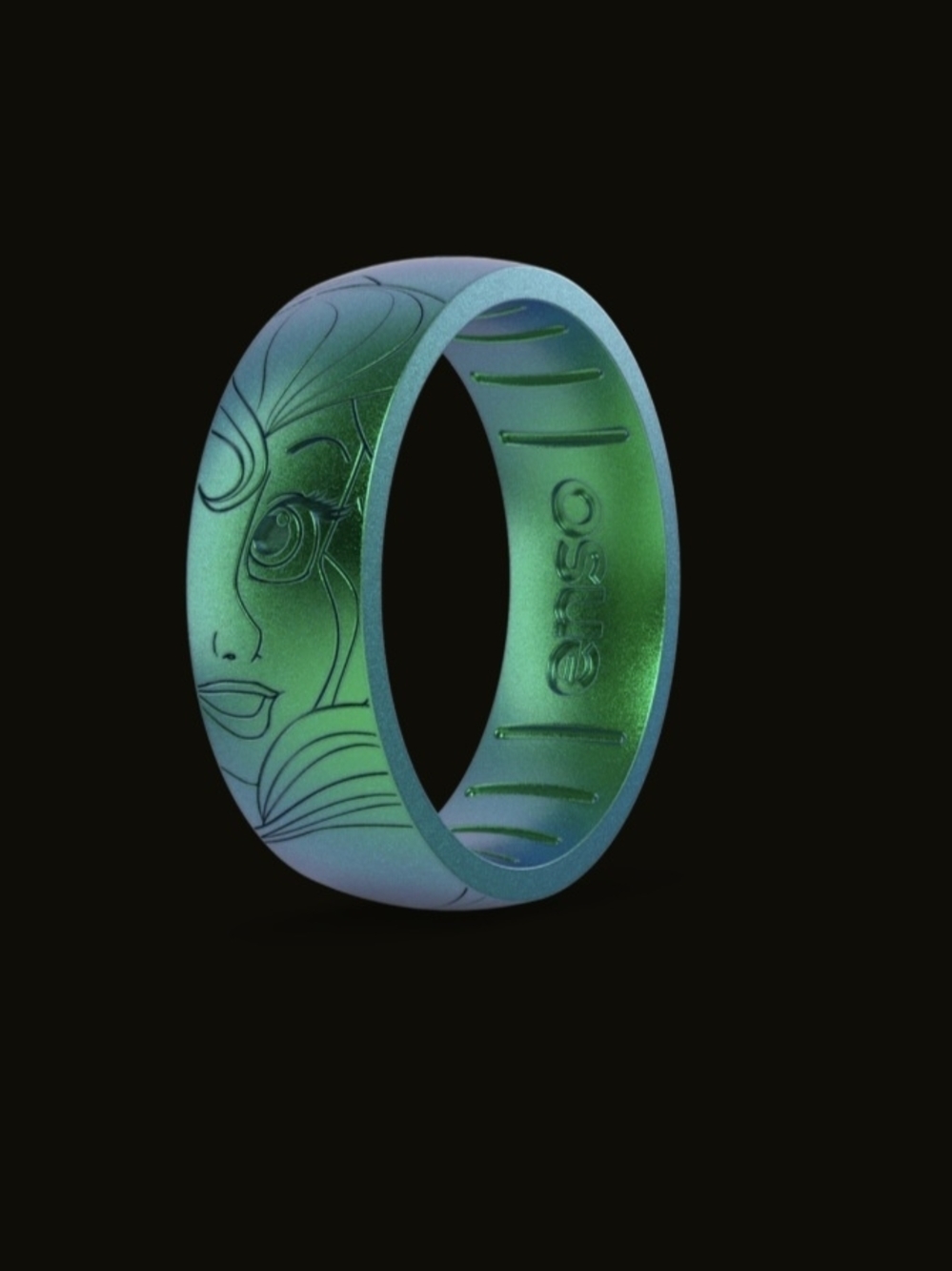 Disney 8 Size Little Mermaid Ariel Green Silicone Ring with Engraved Face